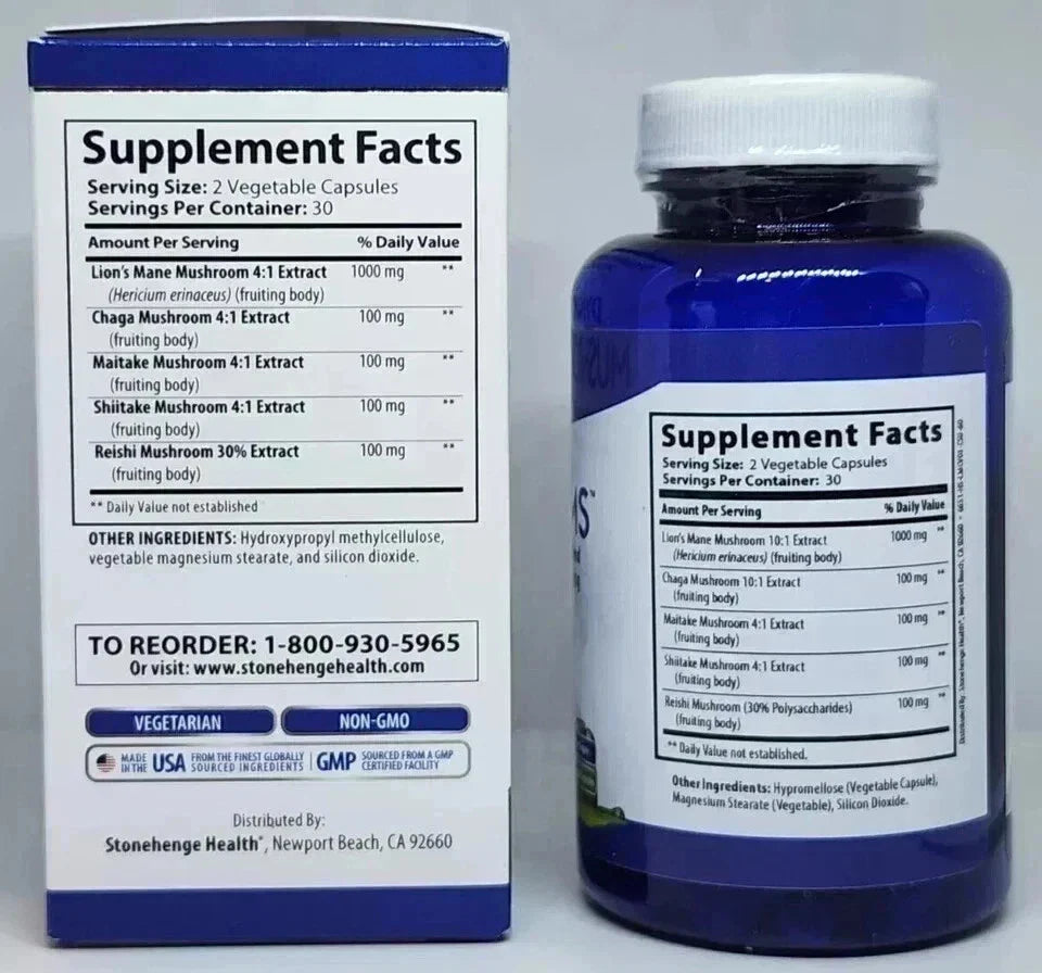 Stonehenge Health Dynamic Mushrooms – Nootropic Brain & Immune Support | 60 Veggie Capsules