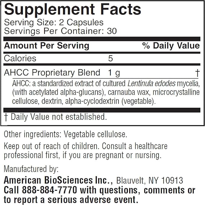 ImmPower AHCC by American BioSciences – 500mg Mushroom Supplement for Immune & NK Cell Support, 60 Capsules