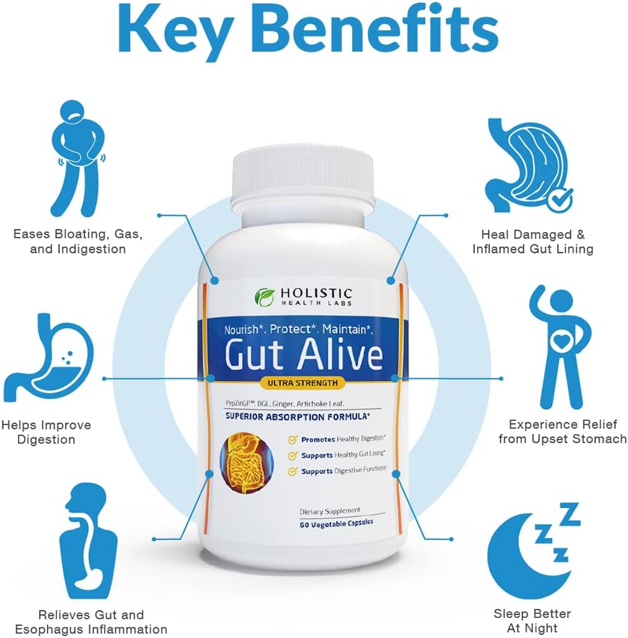 Gut Alive Digestive Health Support 60 Caps – IBS, Acid Reflux, Heartburn Relief