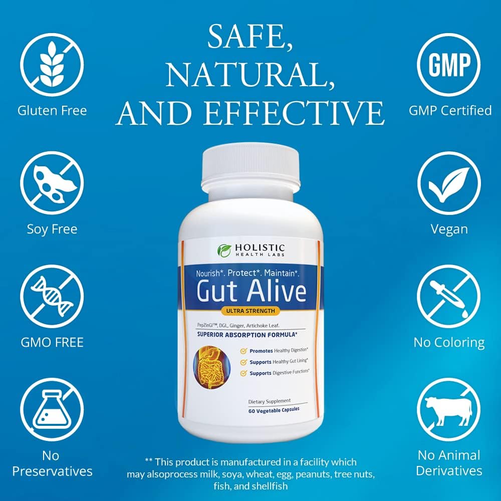 Gut Alive Digestive Health Support 60 Caps – IBS, Acid Reflux, Heartburn Relief