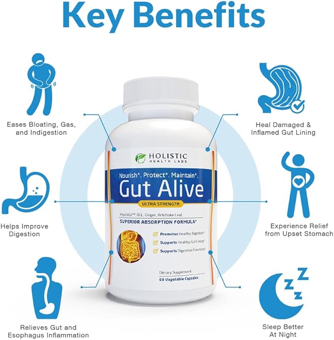 Gut Alive – Supports Digestion & Relieves IBS, Heartburn, Acid Reflux, Bloating | 60 Count