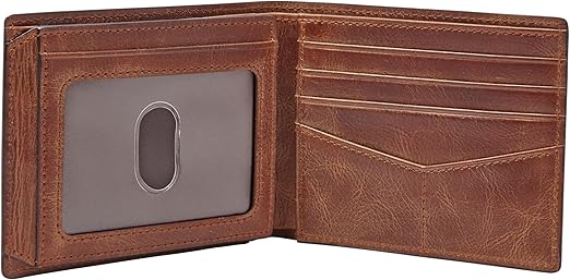 Fossil Men’s Derrick RFID-Blocking Leather Bifold Wallet with Flip ID Window
