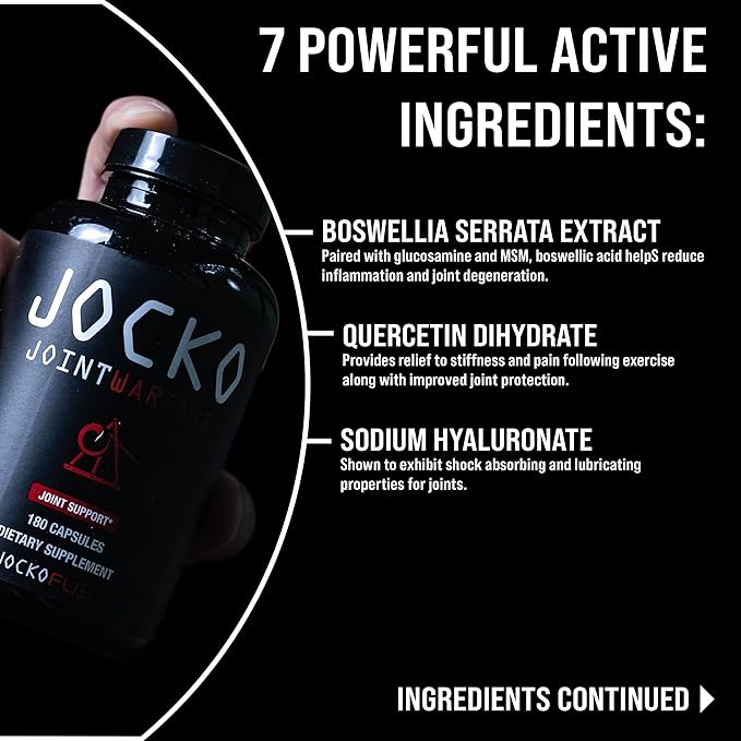 Jocko Fuel Joint Support Supplement – Glucosamine MSM with Turmeric & Boswellia | 180 Capsules