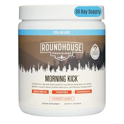 ROUNDHOUSE PROVISION Morning Kick – Zero Sugar Greens Superfood Powder | Strawberry Lemonade | 30 Servings