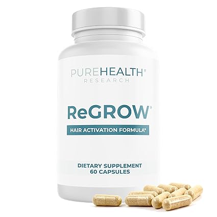 PUREHEALTH RESEARCH ReGrow Hair Growth Vitamins – Biotin, Saw Palmetto & Collagen – 60 Capsules